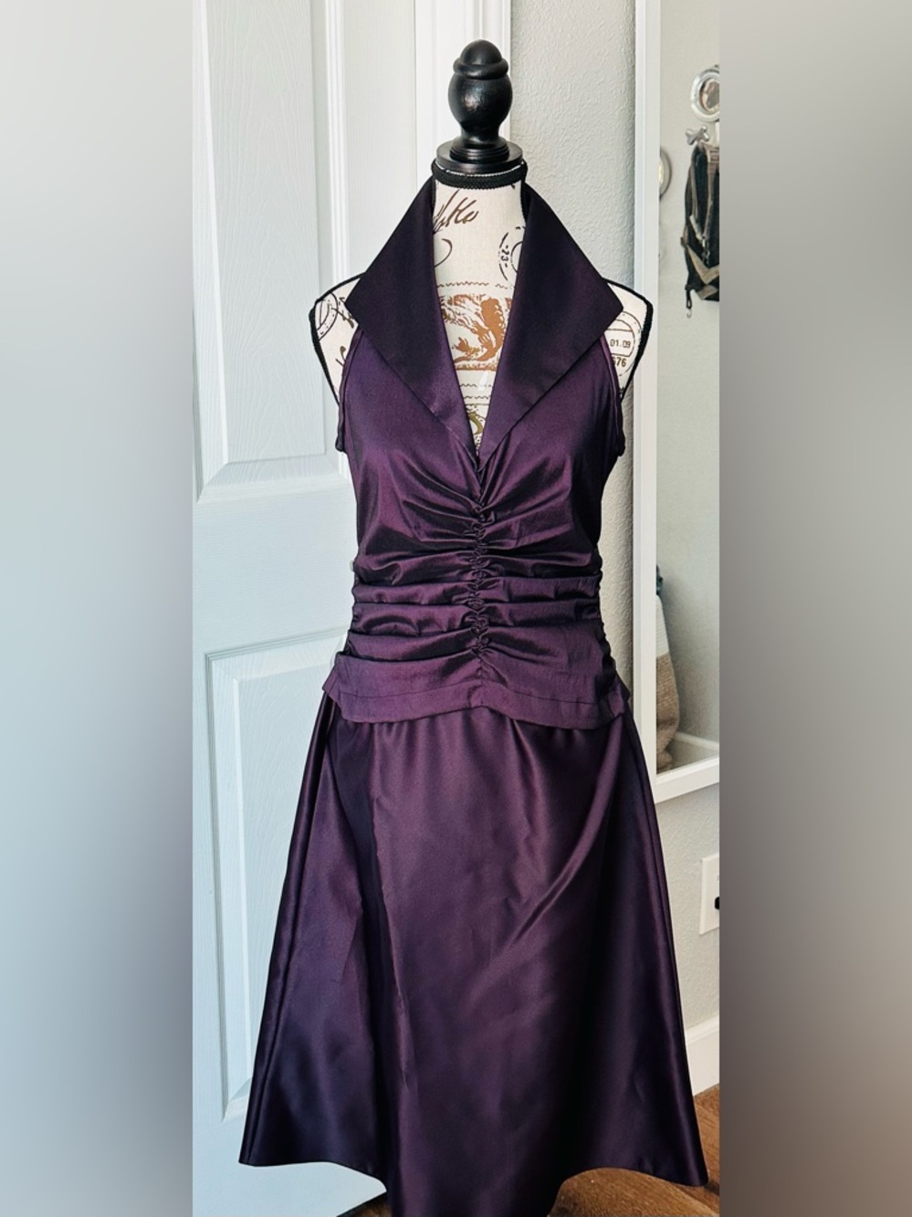 Tadashi Shoji Plum Ruched Halter Gown